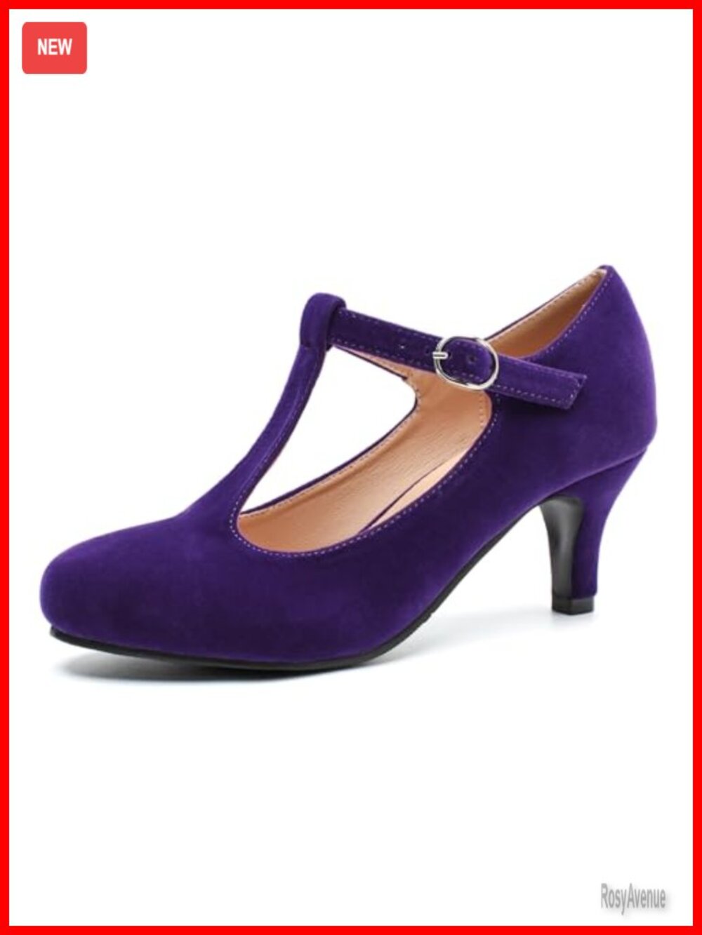Women's T-Strap Mary Jane Pumps Kitten Heels Faux Leather Round Toe Ankle Strap